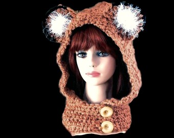 Animal Hooded Cowl  /  Chunky Fox Hats /  Fox Animal Crochet Hat and scarf / Chunky Fox Hooded Cowl