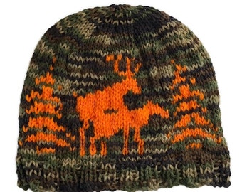 Knit Fornicating Deer Hat -  Camo Hunting Hat - Orange Hunting Hat - Camoflauge Cap