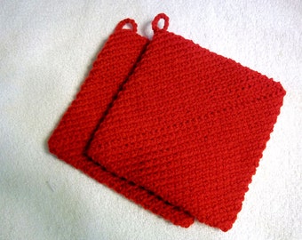 Crochet Kitchen Potholders Double Thick Hot Pad Color- Red or Color of Your Choice Set of Two