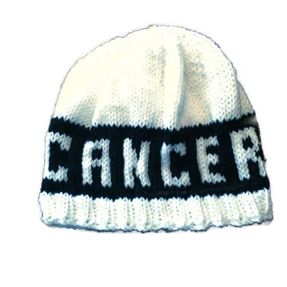 Knit beanie, hat, cancer sucks chemo 