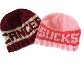 Knit beanie, hat,  cancer sucks chemo hat, fight cancer hat , breast cancer