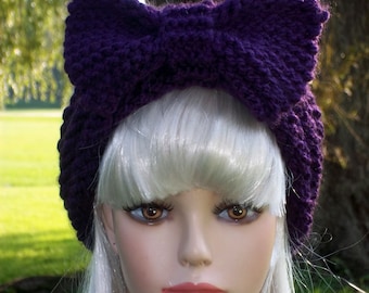 Pattern Knit Headband with Bow