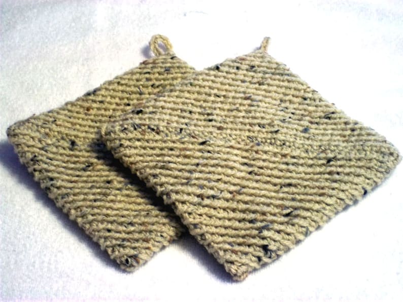 Crochet Pot Holders Double Thick Hot Pad Color Buff image 1
