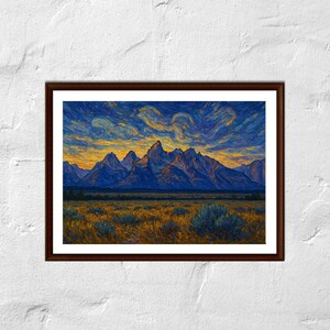 Grand Teton National Park - Van Gogh Stil *Digitaler Download* für Poster, Wallpaper, Drucke, Haus oder Büro Dekor, Sternenklare Nacht Kunst