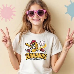 Let&#39;s Go Bananas Baseball Shirt, Funny Banana Baseball Shirt, Banana Playing Baseball Shirt, Sports Team Mascot Shirt, Funny Baseball Gift