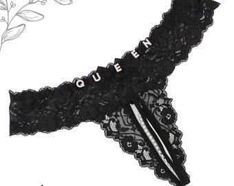 Lace Thong with Pearl Chain Detail, Elegant Lace Lingerie, Delicate Lace Underwear