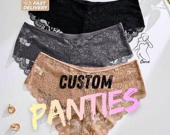 Custom Name Lingerie, Personalized Plus Size Lace Thong with Charm Letters