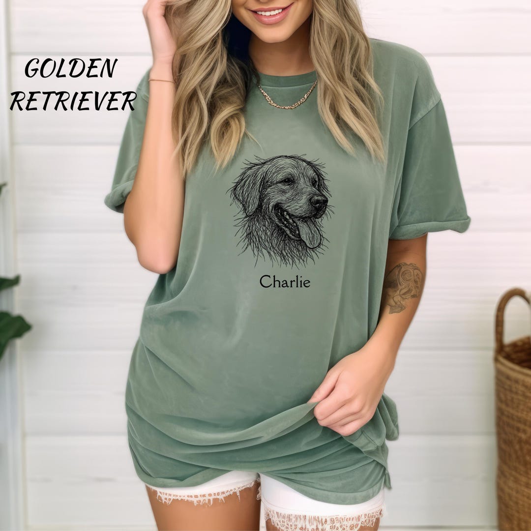 Personalized Golden Retriever Dog Sketch T-Shirt with Name for Kids and ...