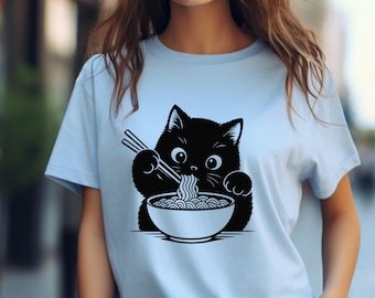 Camiseta de gato ramen: camiseta de tazón de fideos, regalo para amantes de los gatos