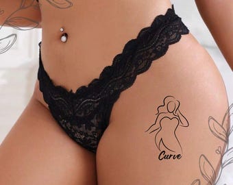 Custom Lace Thong, Personalized Lingerie, Adjustable Strappy Underwear, Black Gift for Her