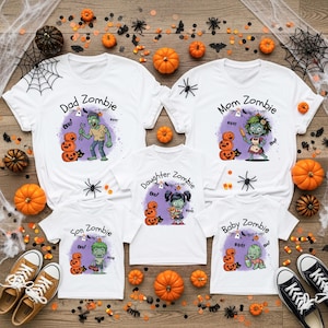 Magliette coordinate per Halloween con tema zombi per la famiglia, maglietta con tema zombi per mamma, papà, figlio, figlia e neonato, abiti per Halloween per la famiglia, maglietta personalizzata
