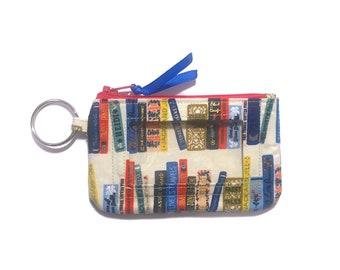 Porte-clés avec porte-clés, club de lecture Rifle Paper Co crème métallisé, support pour carte d'étudiant, petit porte-monnaie zippé, portefeuille fin, cadeau pour 4 elle, étui pour badges