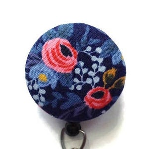 Rifle Paper Co Navy Rosa Badge Reel - Floral Retractable Badge Reel - Badge Reel Nurse - Name Badge Holder - ID Badge Clip - Interchangeable