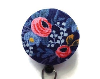 Rifle Paper Co Navy Rosa Badge Reel - Floral Retractable Badge Reel - Badge Reel Nurse - Name Badge Holder - ID Badge Clip - Interchangeable