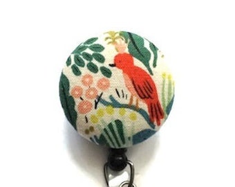 Rifle Paper Co Badge Reel - Jungle Menagerie - Red Bird - Name Badge Holder - Animal Badge Reel - Badge Clip - Gift For Nurse - Teacher