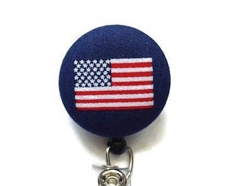 Flag Badge Reel - USA - Id Badge Holder - Badge Reel Retractable - Nurse Name Badge Holder - Badge Clip - RN Badge