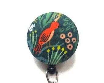 Rifle Paper Co Badge Reel - Jungle Menagerie Badge Pull - Retractable Id Badge - Name Badge Holder - Badge Reel Nurse - Cute Bird Id Clip