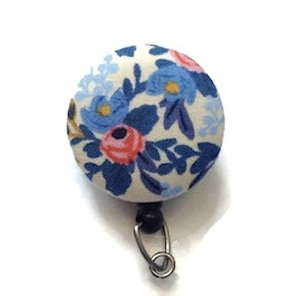 Rifle Paper Co Periwinkle Rosa Floral Badge Reel - ID Badge Holder With Alligator or Belt Clip