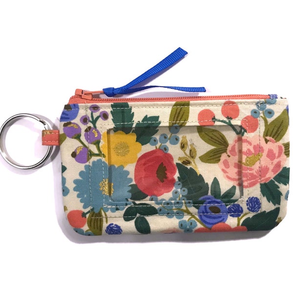 Rifle Paper Co Vintage Blossom Keychain ID Wallet, Student ID Holder, Gift 4 Her, Small Coin Purse, Photo ID Card Case, Credit Card Holder