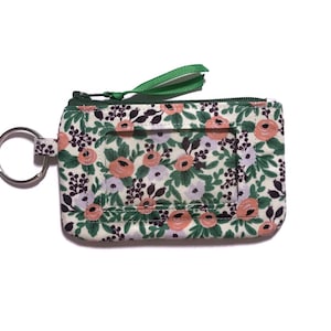Porte-cartes d'identité avec porte-clés Rifle Paper Co, support pour carte d'étudiant, petit porte-monnaie à fermeture éclair, portefeuille à fleurs rose lavande, collection Orchard, porte-cartes