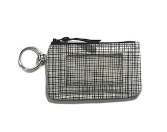 Keychain ID Wallet, Student ID Holder, Minimal Card Wallet, Card Case, Gift 4 Her, Blk & White Crosshatch Lines Coin Purse, Sm Zipper Pouch