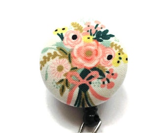 Floral Badge Reel - Retractable Badge Holder - Rifle Paper Co English Garden - Id Badge Clip - Badge Reel Nurse - Name Badge Holder - Gift