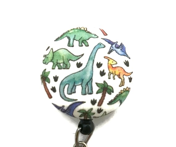 Watercolor Dinosaur Badge Reel, Retractable ID Holder, Id Badge Clip, Animal Badge Pull, Teacher Gift, Name Tag Holder