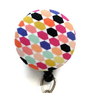 Porta-crachá retrátil geométrico, puxador de crachá colorido arco-íris, porta-crachá de identificação, carretel de crachá de enfermeira, clipe de crachá de identificação, melhor presente para ela,
