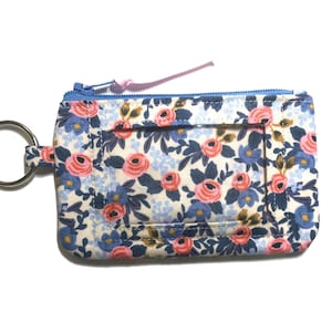 Rifle Paper Co. Portefeuille porte-clés Rosa, porte-carte d'identité étudiant, porte-monnaie floral à fermeture éclair, porte-cartes d'identité avec photo, porte-cartes de crédit, cadeau pour 4 personnes