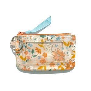 Floral Keychain Id Wallet, Zipper Pouch, Mini Clutch, Id Holder