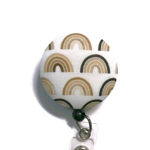 Boho Rainbow Badge Reel In Neutral Tones, Nurse Badge Reel, ID Badge Clip, Modern Badge Pull, Retractable Badge Reel, Name Badge Holder