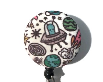 Space Galaxy Badge Reel, Cute Aliens Id Badge Clip, Retractable Badge Holder, Best Teacher Gift, Nurse Key Card Holder, Badge Pull, Id Reel