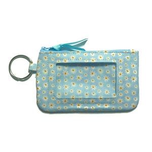 Mini margaridas em azul, porta-chaves para identidade, porta-identidade de estudante, porta-cartões com estampa floral, porta-moedas com zíper, mini carteira para cartão de crédito, o melhor presente para ela