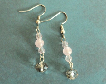 Dangle Earrings, Pale Pink and Smoky Gray, Everyday Earrings, Casual Earrings, Jewelry Gift For Her, Prom Earrings