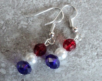 Patriotic Red White and Blue Earrings, 4th Of July Earrings, Dangle Earrings, 4th Of July Jewelry, Jewelry Gift For Her, Red White and Blue