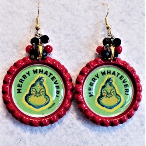 Red & Black Beaded Christmas Earrings: Bottlecap Holiday Accessory