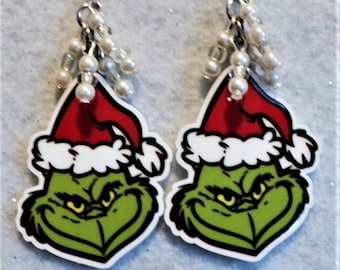 Grinch Earrings, Christmas Earrings, Grinch Jewelry, Christmas Jewelry, Red Green White, Christmas Grinch, Secret Santa Gift, Gift For Her