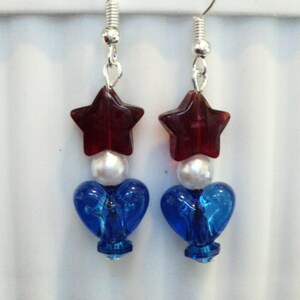 Red White and Blue Patriotic Dangle Earrings, Patriotic Jewelry Accessory, Stars and Stripes, American Flag, Jewelry Gift For Her
