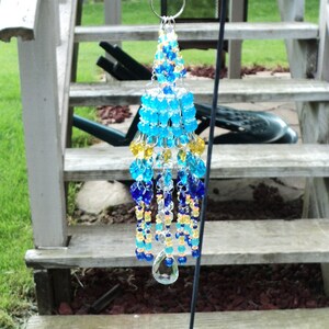 Blue and Yellow Indoor Beaded Sun Catcher, Beaded Home Decor, Housewarming Gift, Gift For Her, Window Sun Catcher Decoration