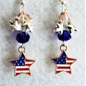 Red White and Blue Dangle Earrings with Stars, 4th of July Earrings, Patriotic Jewelry, Holiday Earrings, Stars And Stripes, Memorial Day