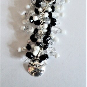 Black and White Baseball Handbag Charm, Beaded Handbag Accessory, Chicago Baseball Team, Beaded Accessory, Gift For Her, Handbag Decoration