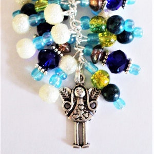 Blue Green Yellow and Brown Angel Handbag Charm, Beaded Handbag Accessory, Purse Charm, Car Mirror Charm, Gift For Her, Beaded Accessory