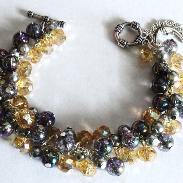 Bracelet à breloques perles lune en argent, argent métallique et or, bracelet à breloques lune mystique, bijoux lune, cadeau bijoux pour elle, bohème chic