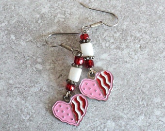 Valentine's Day Earrings, Heart Earrings, Red White and Pink, Beaded Dangle Earrings, Charm Earrings, Jewelry Gift For Her, Holiday Jewelry