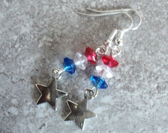 Patriotic Red White and Blue Earrings, Dangle Earrings, Stars and Stripes, Patriotic Jewelry, 4th of July Earrings, 4th of July Jewelry