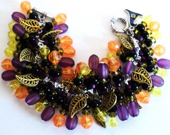 Halloween Bracelet, Charm Bracelet, Witch Bracelet, Purple Orange Yellow Black, Halloween Jewelry, Halloween Bracelet, Cha Cha Bracelet