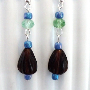 Summer Dangle Earrings, Summer Earrings, Summer Jewelry, Shabby Chic Earrings, Blue and Brown, Shabby Chic Jewelry, Earrings, Gift For Her