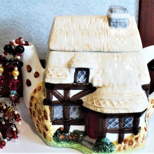 Medium Upcycled Beaded Ceramic Cottage Tea Pot, Beaded Home Decor Table Centerpiece, Tea Lover Gift, Housewarming Gift, Unique Gift For Her