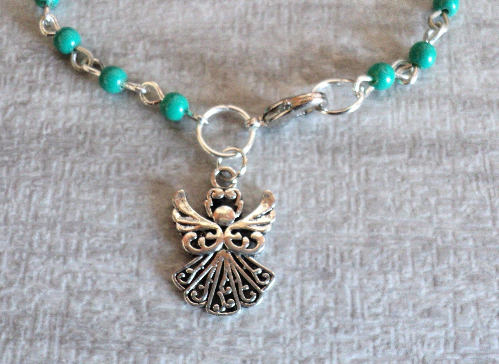 Angel Charm Bracelet Beaded Charm Bracelet Turquoise Green Etsy