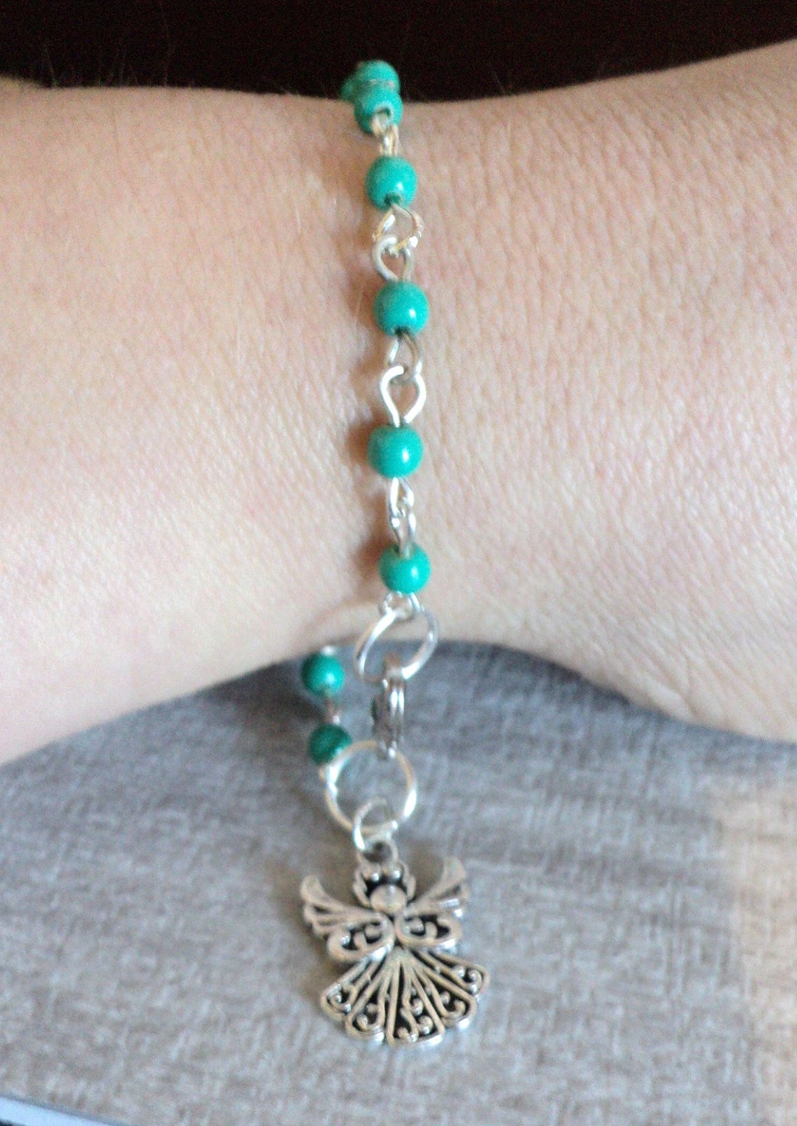 Angel Charm Bracelet Beaded Charm Bracelet Turquoise Green Etsy